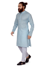 Load image into Gallery viewer, mens cotton printed sky blue colour kurta
