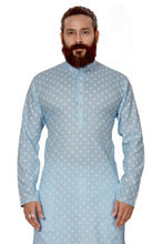 Load image into Gallery viewer, mens cotton printed sky blue colour kurta
