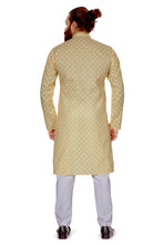 Load image into Gallery viewer, mens cotton printed light yellow colour kurta
