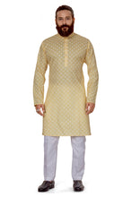 Load image into Gallery viewer, mens cotton printed light yellow colour kurta
