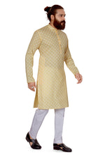 Load image into Gallery viewer, mens cotton printed light yellow colour kurta
