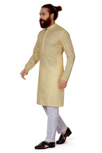 Load image into Gallery viewer, mens cotton printed light yellow colour kurta
