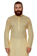 Load image into Gallery viewer, mens cotton printed light yellow colour kurta
