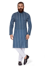 Load image into Gallery viewer, mens blue color cotton embroidery kurta
