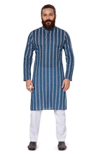 Load image into Gallery viewer, mens blue color cotton embroidery kurta
