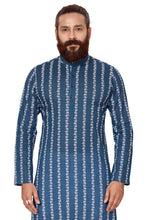 Load image into Gallery viewer, mens blue color cotton embroidery kurta
