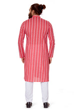 Load image into Gallery viewer, Ajay Arvindbhai Khatri Men&#39;s Pure Cotton Chakan Embroidery Kurta Drack Pink Color
