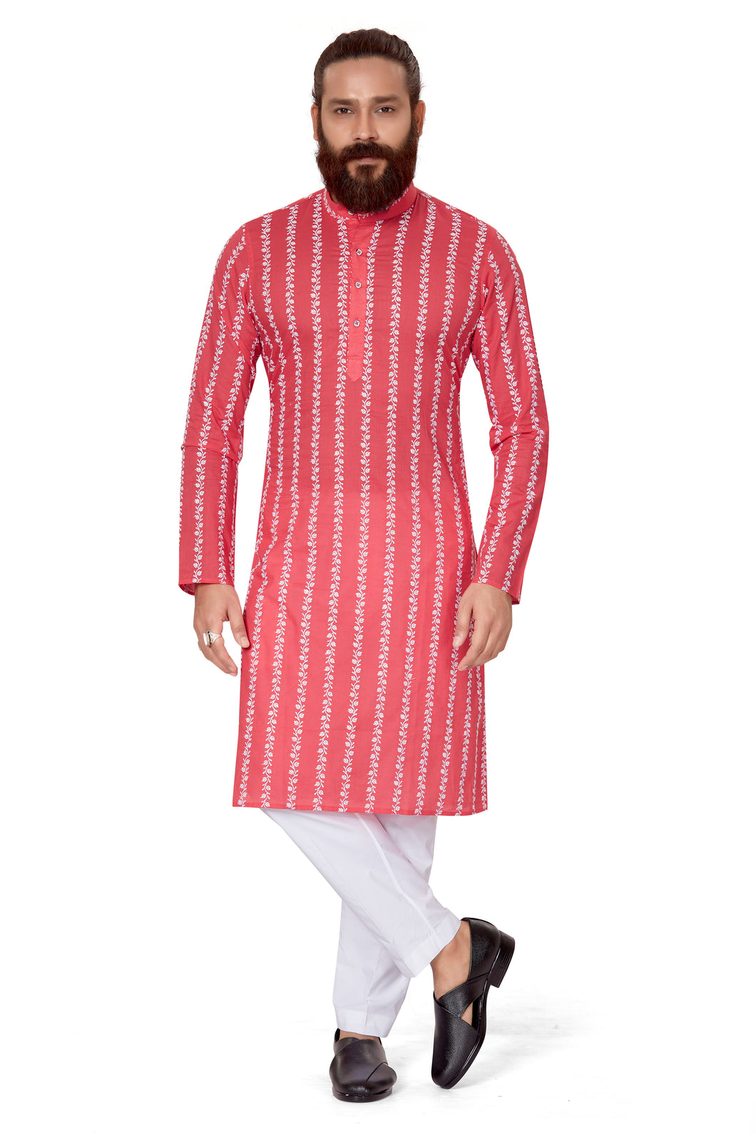 Ajay Arvindbhai Khatri Men's Pure Cotton Chakan Embroidery Kurta Drack Pink Color