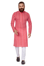 Load image into Gallery viewer, Ajay Arvindbhai Khatri Men&#39;s Pure Cotton Chakan Embroidery Kurta Drack Pink Color
