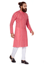 Load image into Gallery viewer, Ajay Arvindbhai Khatri Men&#39;s Pure Cotton Chakan Embroidery Kurta Drack Pink Color
