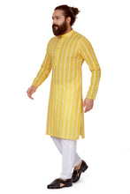 Load image into Gallery viewer, mens yellow color cotton embroidery kurta
