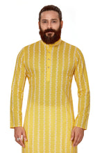 Load image into Gallery viewer, mens yellow color cotton embroidery kurta
