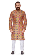 Load image into Gallery viewer, Ajay Arvindbhai Khatri Men&#39;s Poli Dupion  Printed Kurta Yellow Color
