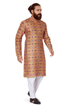 Load image into Gallery viewer, Ajay Arvindbhai Khatri Men&#39;s Poli Dupion  Printed Kurta Yellow Color
