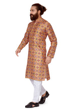 Load image into Gallery viewer, Ajay Arvindbhai Khatri Men&#39;s Poli Dupion  Printed Kurta Yellow Color
