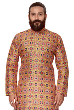 Load image into Gallery viewer, Ajay Arvindbhai Khatri Men&#39;s Poli Dupion  Printed Kurta Yellow Color
