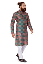 Load image into Gallery viewer, Ajay Arvindbhai Khatri Men&#39;s Poli Dupion  Printed Kurta Green Color

