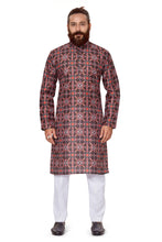 Load image into Gallery viewer, Ajay Arvindbhai Khatri Men&#39;s Poli Dupion  Printed Kurta Black Color
