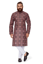 Load image into Gallery viewer, Ajay Arvindbhai Khatri Men&#39;s Poli Dupion  Printed Kurta Black Color
