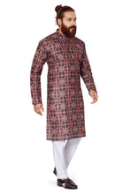 Load image into Gallery viewer, Ajay Arvindbhai Khatri Men&#39;s Poli Dupion  Printed Kurta Black Color
