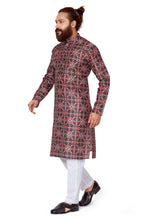 Load image into Gallery viewer, Ajay Arvindbhai Khatri Men&#39;s Poli Dupion  Printed Kurta Black Color
