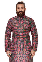 Load image into Gallery viewer, Ajay Arvindbhai Khatri Men&#39;s Poli Dupion  Printed Kurta Black Color
