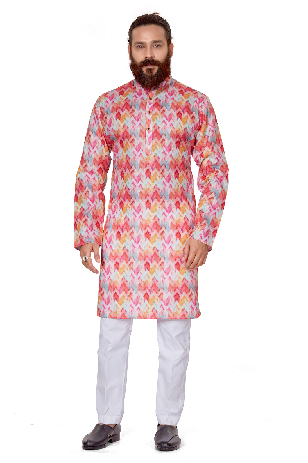 Ajay Arvindbhai Khatri Men's Cotton Printed Fabric Kurta pink