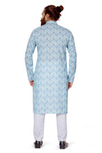 Load image into Gallery viewer, mens cotton printed sky blue colour kurta
