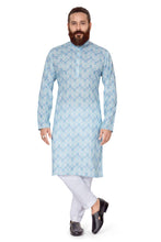 Load image into Gallery viewer, mens cotton printed sky blue colour kurta
