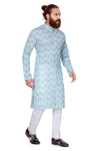 Load image into Gallery viewer, mens cotton printed sky blue colour kurta
