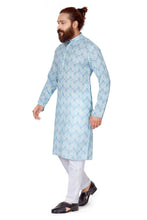 Load image into Gallery viewer, mens cotton printed sky blue colour kurta
