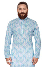 Load image into Gallery viewer, mens cotton printed sky blue colour kurta
