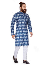 Load image into Gallery viewer, Ajay Arvindbhai Khatri Men&#39;s Cotton Printed Fabric Kurta Blue &amp; White
