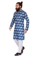 Load image into Gallery viewer, Ajay Arvindbhai Khatri Men&#39;s Cotton Printed Fabric Kurta Blue &amp; White

