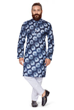 Load image into Gallery viewer, mens cotton printed blue colour kurta
