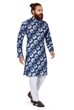 Load image into Gallery viewer, mens cotton printed blue colour kurta
