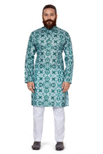 Load image into Gallery viewer, mens cotton printed bottle green colour kurta
