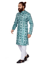 Load image into Gallery viewer, mens cotton printed bottle green colour kurta
