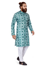 Load image into Gallery viewer, mens cotton printed bottle green colour kurta
