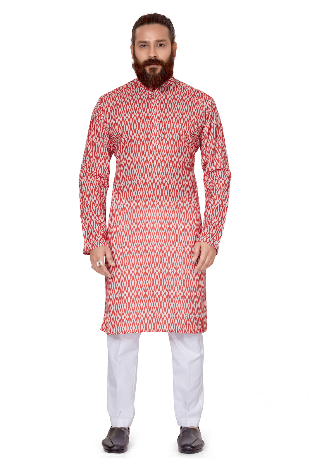 Ajay Arvindbhai Khatri Men's Cotton Printed Fabric Kurta Red