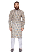 Load image into Gallery viewer, Ajay Arvindbhai Khatri Men&#39;s Cotton Printed Kurta Cream Print

