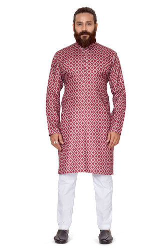 mens maroon dark pink color printed kurta