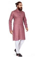 Load image into Gallery viewer, mens maroon dark pink color printed kurta
