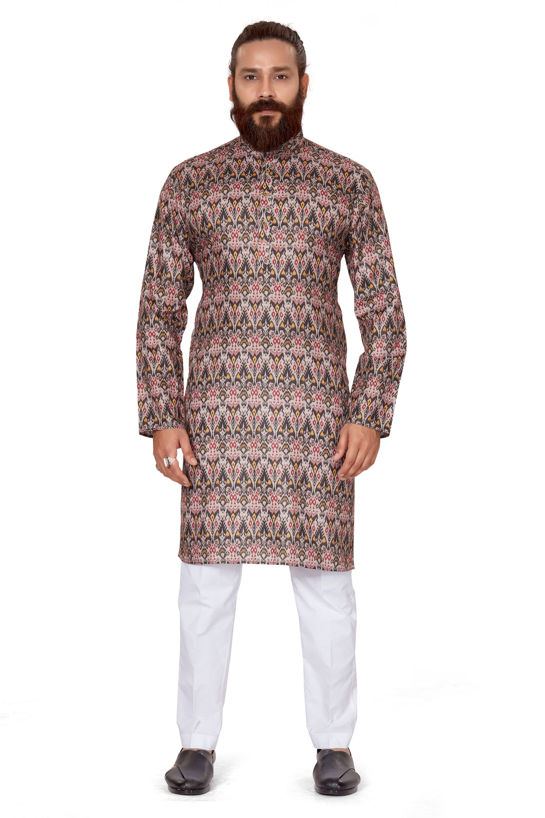 Ajay Arvindbhai Khatri Men's Cotton Printed Fabric Kurta Light Brown