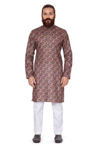 mens cotton printed coffee colour kurta