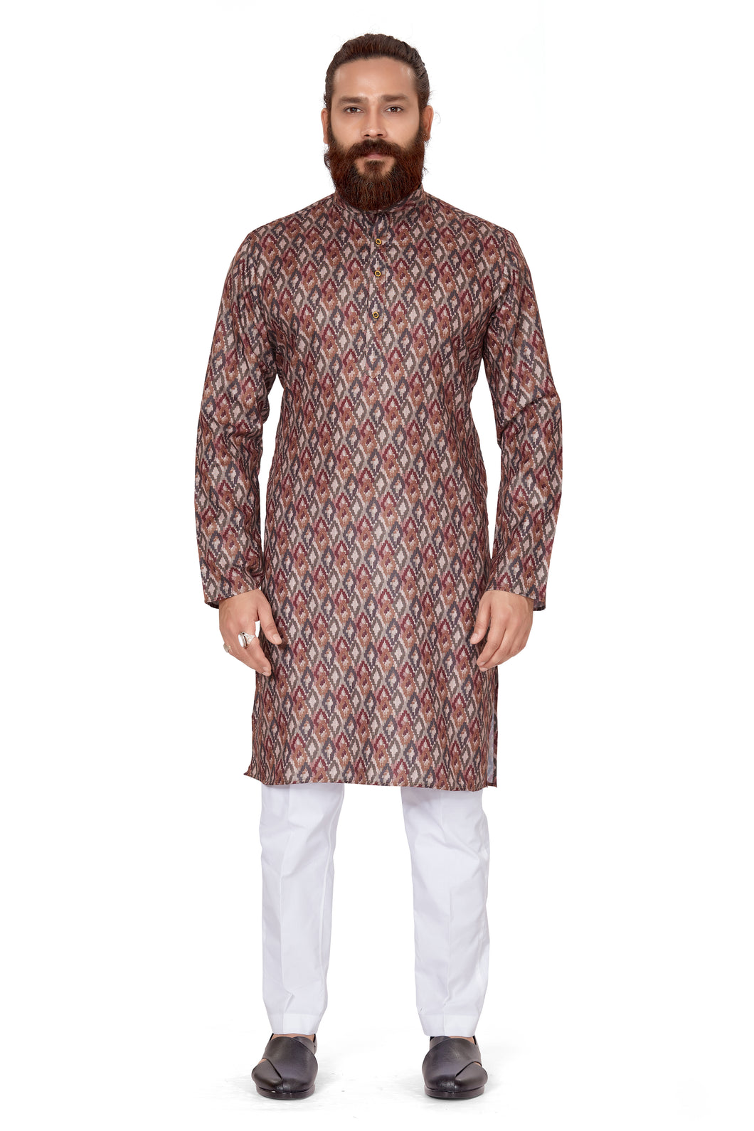 mens cotton printed coffee colour kurta