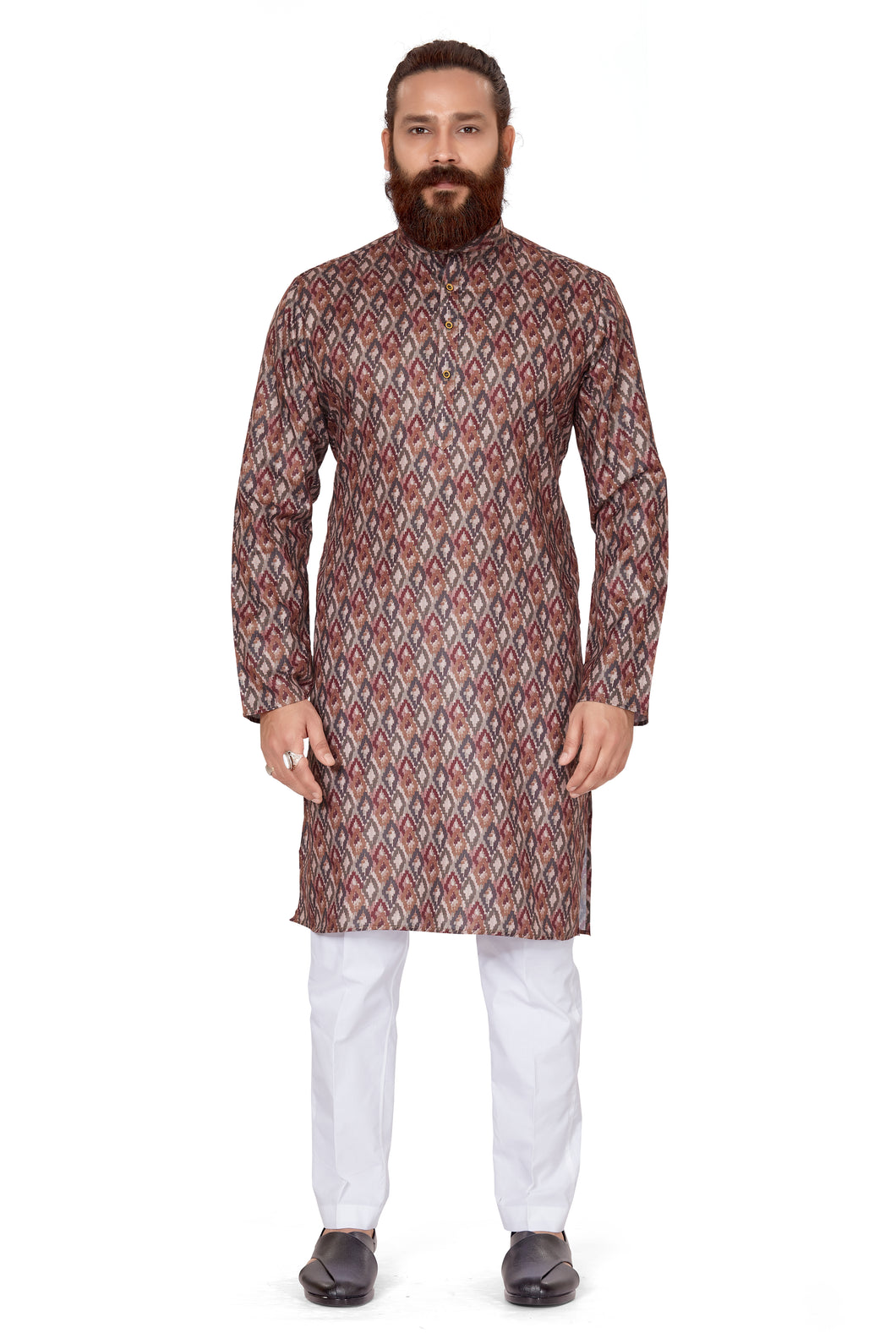 Ajay Arvindbhai Khatri Men's Cotton Printed Fabric Kurta  Brown