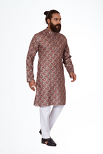 Load image into Gallery viewer, mens cotton printed coffee colour kurta
