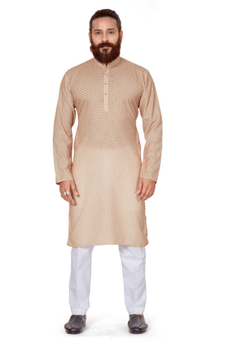 mens cotton printed gold colour kurta