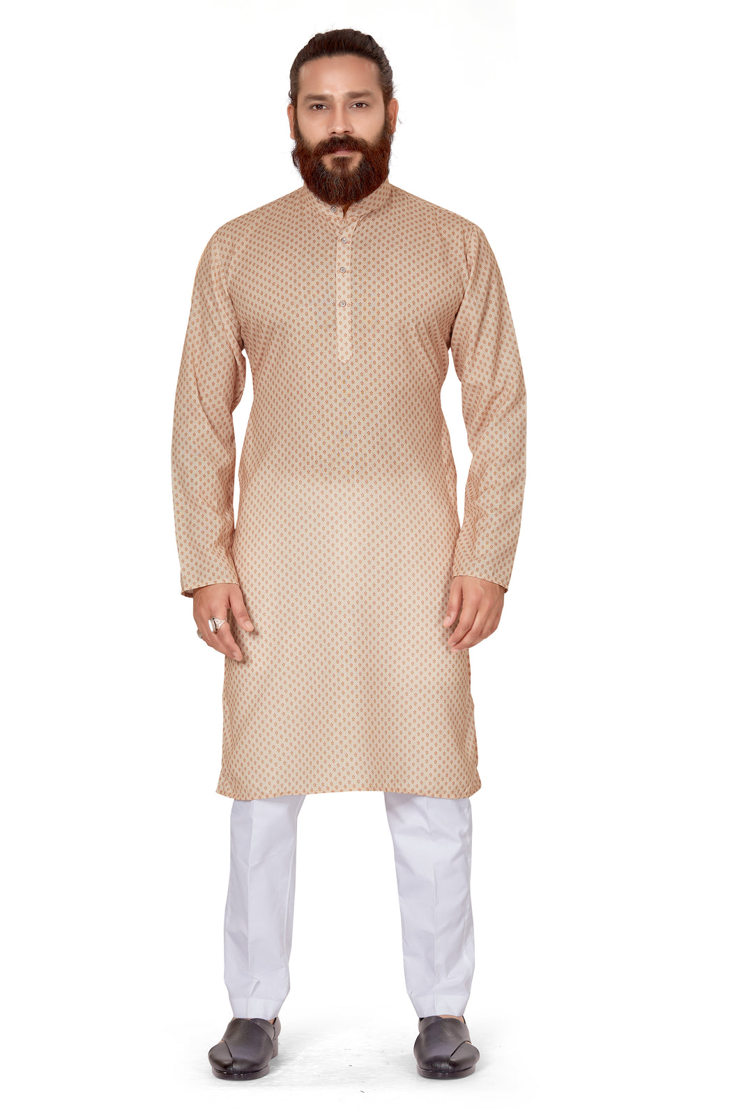 Ajay Arvindbhai Khatri Men's Cotton Printed Fabric Kurta L GOLD Color